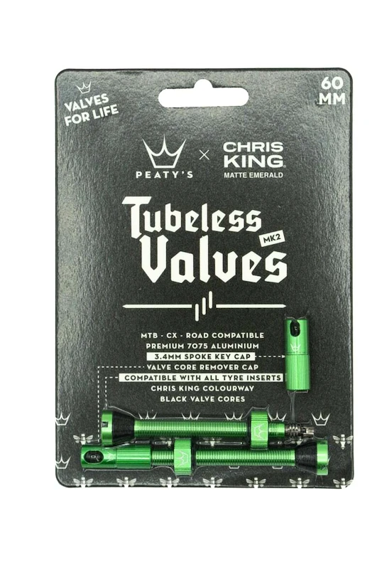PEATY'S  X chris king (mk2) emerald tubeless valves 60mm (ptv2-60-emr-12)  Tubeless szelep